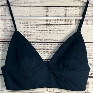 Bardot Crop Top Bralette Cami Bustier Suede Women’s 8 Medium Midnight Blue